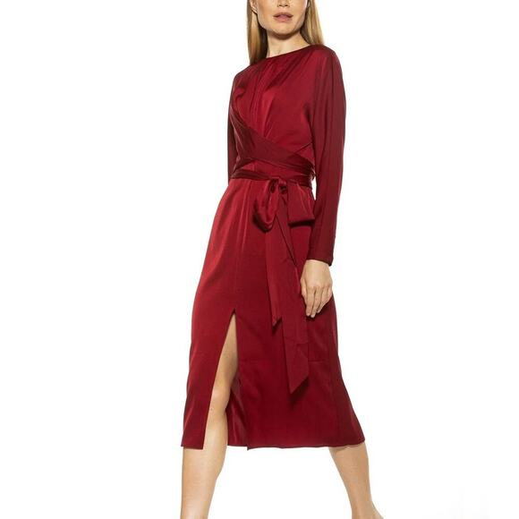 Alexia Admor Red Silky Mock Neck Wrap Dress - Size 14 - Picture 2 of 10
